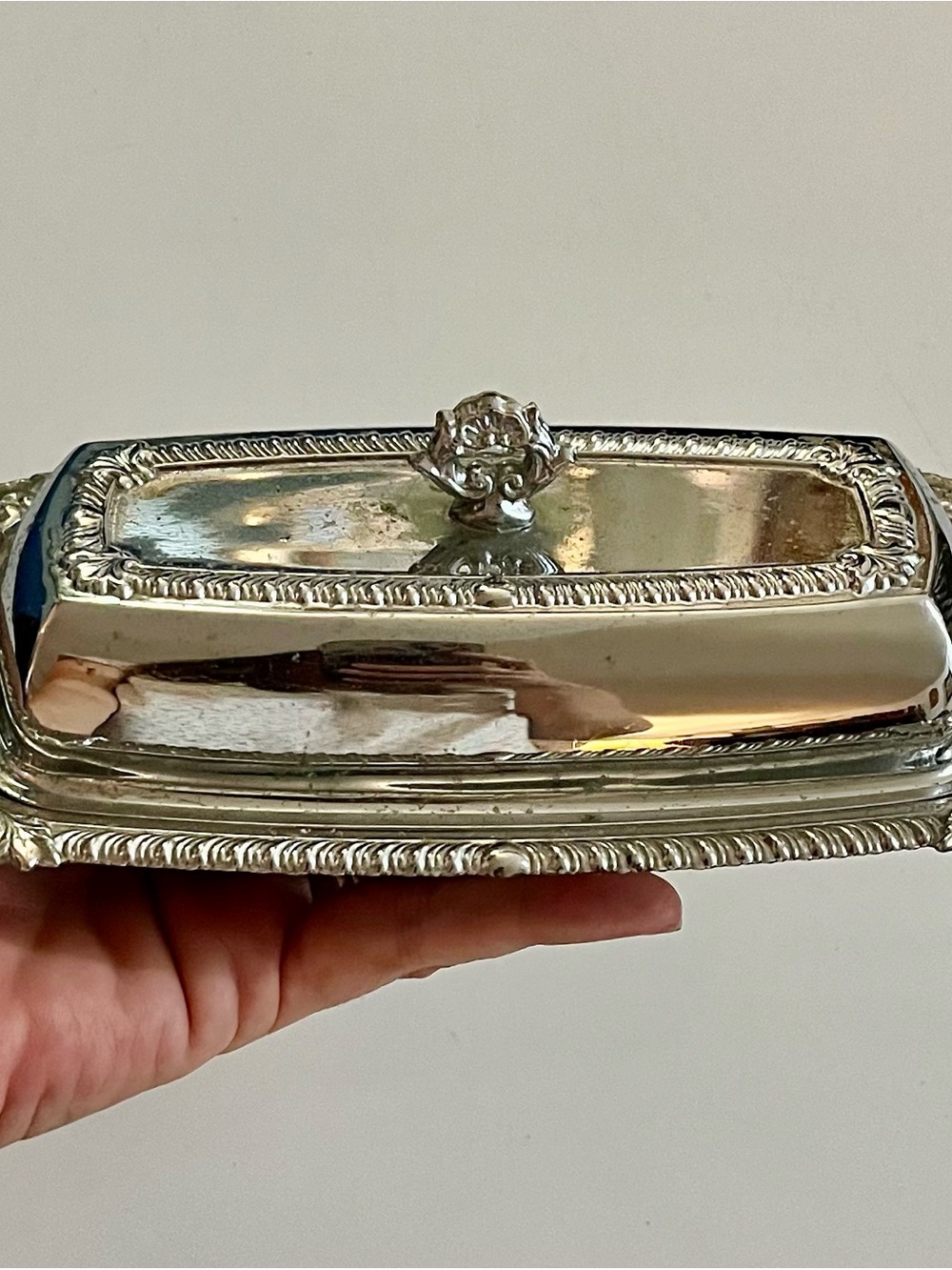 Vintage 3pc Silver Plated Butter Dish with Glass Insert Liner Ornate
